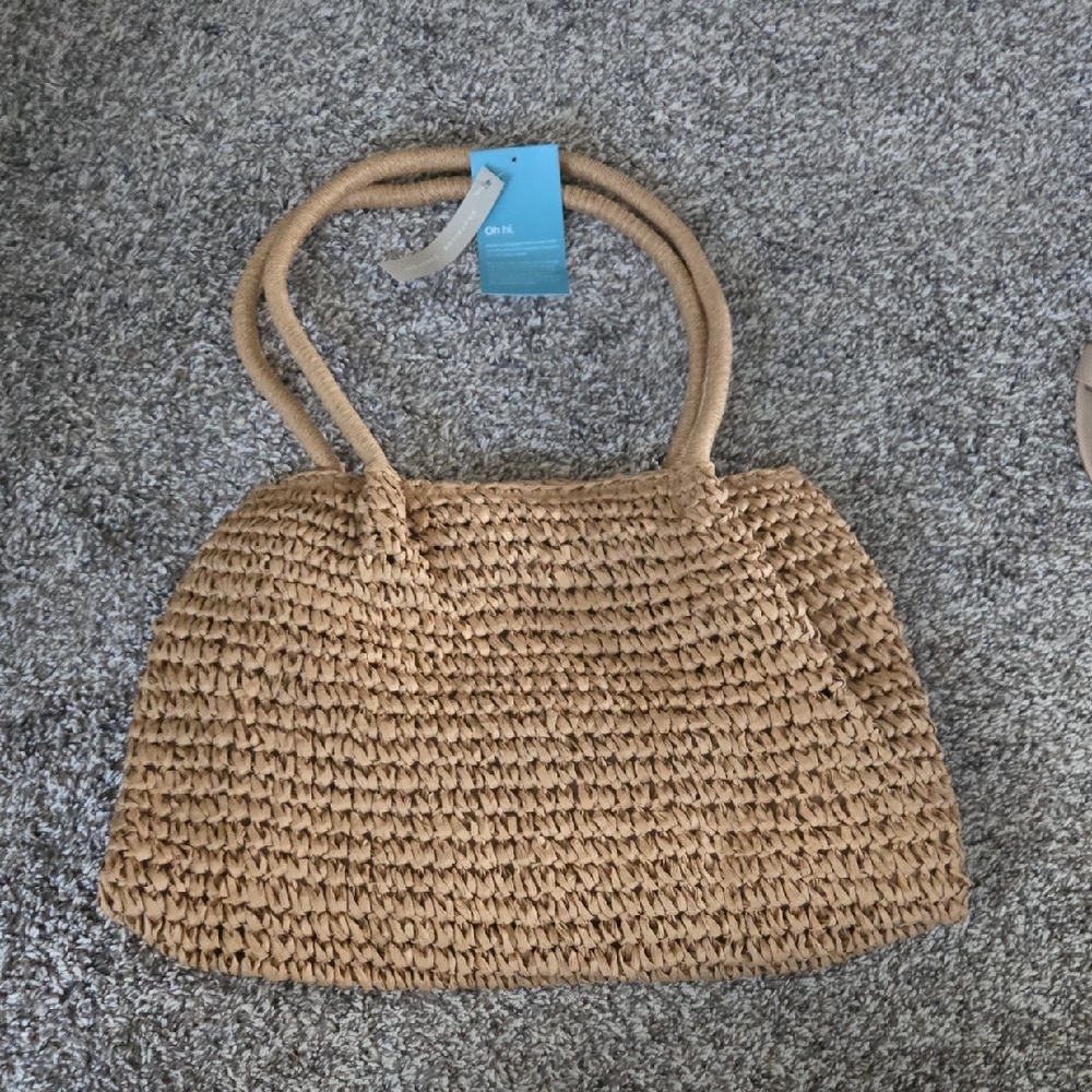 On Running Tan Tote Bag with Dome Shape and Wooden Handles